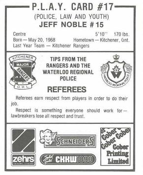 1986-87 Kitchener Rangers (OHL) Police #17 Jeff Noble Back