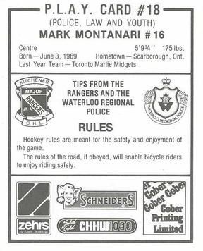 1986-87 Kitchener Rangers (OHL) Police #18 Mark Montanari Back