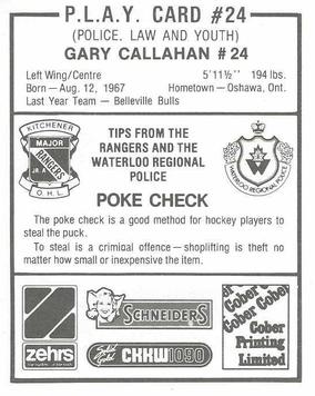 1986-87 Kitchener Rangers (OHL) Police #24 Gary Callaghan Back