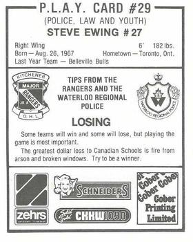 1986-87 Kitchener Rangers (OHL) Police #29 Steve Ewing Back