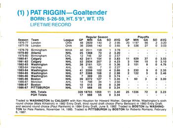 1987-88 Kodak Pittsburgh Penguins #NNO Pat Riggin Back