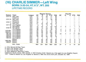 1987-88 Kodak Pittsburgh Penguins #NNO Charlie Simmer Back