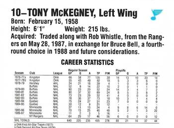 1987-88 Kodak St. Louis Blues #16 Tony McKegney Back
