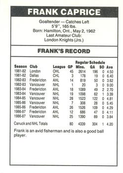 1987-88 Shell Oil Vancouver Canucks #NNO Frank Caprice Back