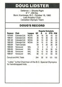 1987-88 Shell Oil Vancouver Canucks #NNO Doug Lidster Back