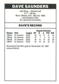 1987-88 Shell Oil Vancouver Canucks #NNO Dave Saunders Back