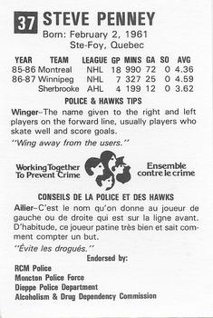 1987-88 Moncton Hawks (AHL) Police #21 Steve Penney Back