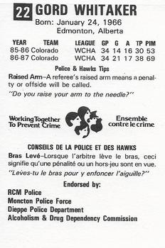 1987-88 Moncton Hawks (AHL) Police #24 Gord Whitaker Back