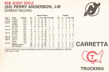 1988-89 Carretta New Jersey Devils #NNO Perry Anderson Back