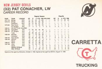 1988-89 Carretta New Jersey Devils #NNO Pat Conacher Back