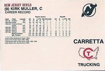 1988-89 Carretta New Jersey Devils #NNO Kirk Muller Back