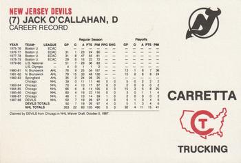 1988-89 Carretta New Jersey Devils #NNO Jack O'Callahan Back