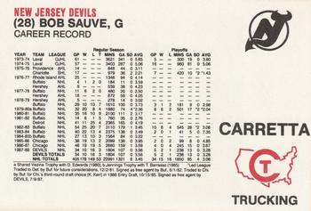 1988-89 Carretta New Jersey Devils #NNO Bob Sauve Back