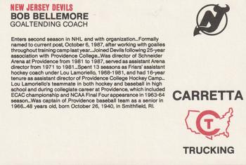 1988-89 Carretta New Jersey Devils #NNO Bob Bellemore Back