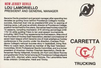 1988-89 Carretta New Jersey Devils #NNO Lou Lamoriello Back