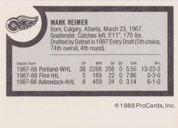 1988-89 ProCards Adirondack Red Wings (AHL) #NNO Mark Reimer Back