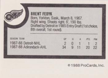 1988-89 ProCards Adirondack Red Wings (AHL) #NNO Brent Fedyk Back