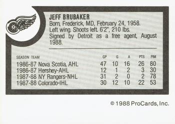 1988-89 ProCards Adirondack Red Wings (AHL) #NNO Jeff Brubaker Back