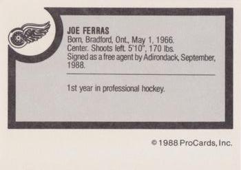 1988-89 ProCards Adirondack Red Wings (AHL) #NNO Joe Ferras Back
