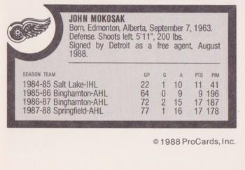 1988-89 ProCards Adirondack Red Wings (AHL) #NNO John Mokosak Back