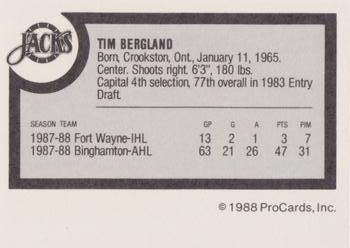 1988-89 ProCards Baltimore Skipjacks (AHL) #NNO Tim Bergland Back
