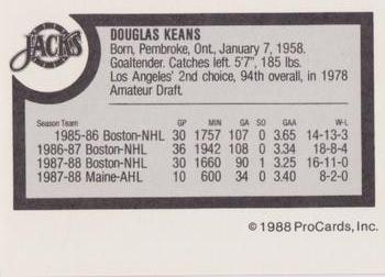 1988-89 ProCards Baltimore Skipjacks (AHL) #NNO Doug Keans Back