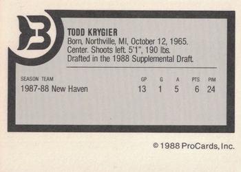 1988-89 ProCards Binghamton Whalers (AHL) #NNO Todd Krygier Back