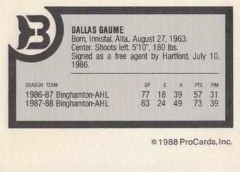 1988-89 ProCards Binghamton Whalers (AHL) #NNO Dallas Gaume Back
