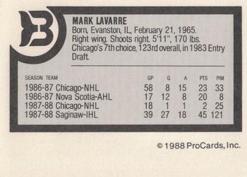 1988-89 ProCards Binghamton Whalers (AHL) #NNO Mark LaVarre Back