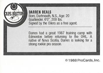 1988-89 ProCards Cape Breton Oilers (AHL) #NNO Darren Beals Back