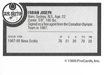 1988-89 ProCards Cape Breton Oilers (AHL) #NNO Fabian Joseph Back