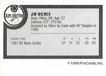 1988-89 ProCards Cape Breton Oilers (AHL) #NNO Jim Wiemer Back