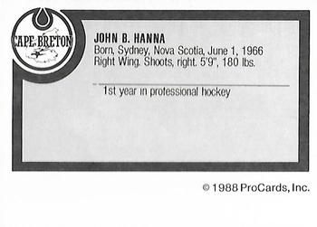 1988-89 ProCards Cape Breton Oilers (AHL) #NNO John B. Hanna Back