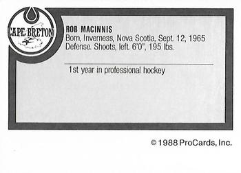 1988-89 ProCards Cape Breton Oilers (AHL) #NNO Rob MacInnis Back