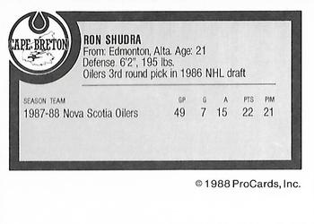 1988-89 ProCards Cape Breton Oilers (AHL) #NNO Ron Shudra Back