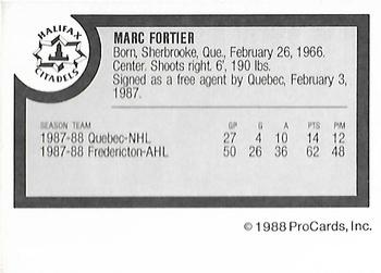 1988-89 ProCards Halifax Citadels (AHL) #NNO Marc Fortier Back