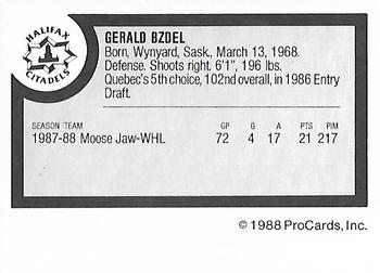 1988-89 ProCards Halifax Citadels (AHL) #NNO Gerald Bzdel Back