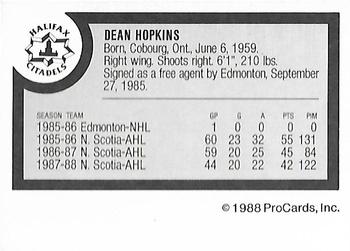 1988-89 ProCards Halifax Citadels (AHL) #NNO Dean Hopkins Back