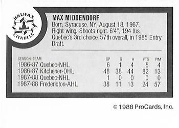 1988-89 ProCards Halifax Citadels (AHL) #NNO Max Middendorf Back