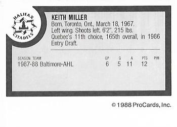 1988-89 ProCards Halifax Citadels (AHL) #NNO Keith Miller Back
