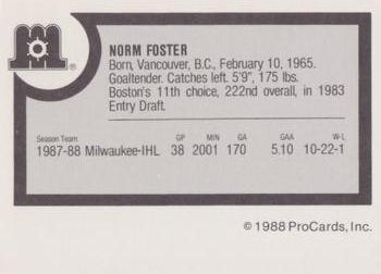 1988-89 ProCards Maine Mariners (AHL) #NNO Norm Foster Back