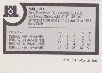 1988-89 ProCards Maine Mariners (AHL) #NNO Paul Guay Back