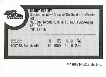 1988-89 ProCards Sherbrooke Canadiens (AHL) #NNO Randy Exelby Back