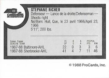 1988-89 ProCards Sherbrooke Canadiens (AHL) #NNO Stephane Richer Back