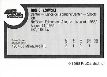 1988-89 ProCards Sherbrooke Canadiens (AHL) #NNO Ron Chyzowski Back