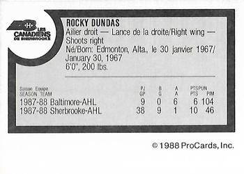 1988-89 ProCards Sherbrooke Canadiens (AHL) #NNO Rocky Dundas Back