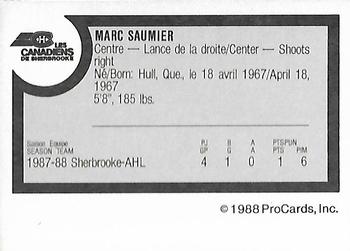 1988-89 ProCards Sherbrooke Canadiens (AHL) #NNO Marc Saumier Back