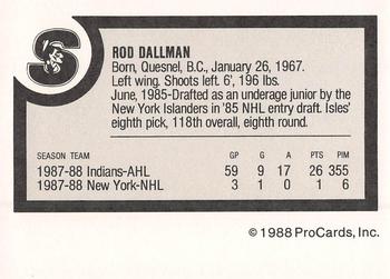 1988-89 ProCards Springfield Indians (AHL) #NNO Rod Dallman Back
