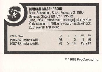 1988-89 ProCards Springfield Indians (AHL) #NNO Duncan MacPherson Back