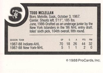 1988-89 ProCards Springfield Indians (AHL) #NNO Todd McLellan Back